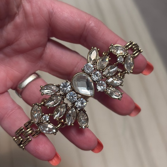 Goldtone clear cluster crystal adjustable bracelet marquis round pair crystals - Picture 1 of 12